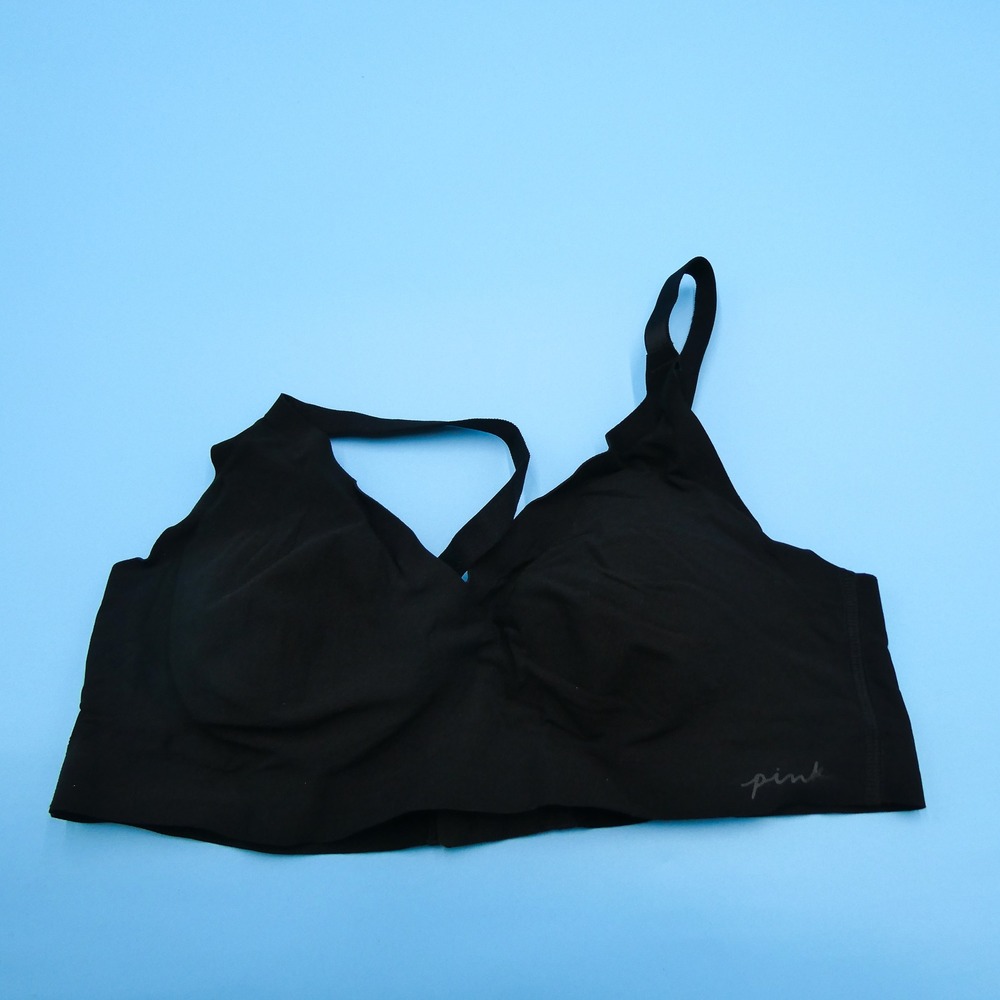 Victoria's Secret PINK Bralette Womens Large Seamless Wireless Black Polyamide